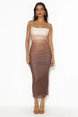 Ombra Mesh Midi Dress Brown