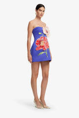 Rosario Appliqué Floral Bustier Mini Dress - Lapis