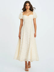 Pandora White Bubble Sleeve Backless Maxi Dress