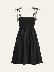 Embroidered Midi Dress With Tie-Up Straps