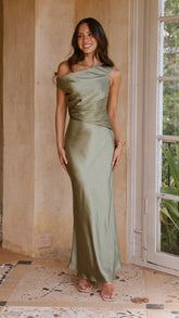 Sage Ruched Maxi Dress