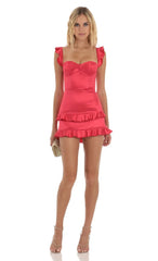 Ruffle Corset Dress In Red