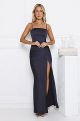 Radiant Rendezvous Satin Maxi Dress Navy