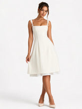 Bow-Detail Pleated A-Line Midi Dress In Ivory