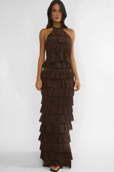 Kaelia Tiered Maxi Dress Brown