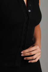 Sheveta Form-Ribbed Button-Down Tank Top - Black