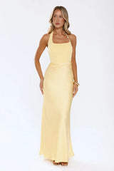 The Dress Effect Satin Halter Maxi Dress Yellow