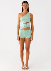 Travis Sequin Mini Shorts - Sage