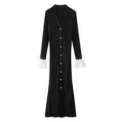 Delfina | Women's Button Detail Ruffle Elegant Maxi Dress