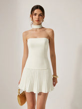 Halter Neck Strapless Pleated Mini Dress