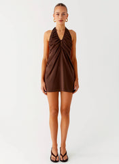 Jepsen Cotton Halter Mini Dress - Chocolate