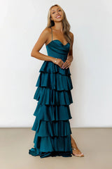 Emerald Satin Maxi Dress