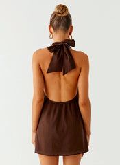 Jepsen Cotton Halter Mini Dress - Chocolate