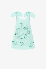 Harper Bow Appliqué Mini Dress - Pale Turquoise