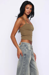 A Minute Later Ribbed Top Olive