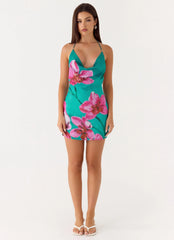 Orion Beaded Chiffon Mini Dress Blue