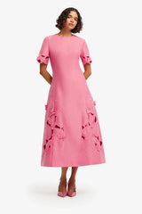 Caroline Appliqué Short Sleeve Midi Dress - Fuchsia