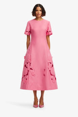Caroline Appliqué Short Sleeve Midi Dress - Fuchsia