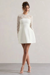 Birdie | White Lace Long-Sleeve Mini Dress