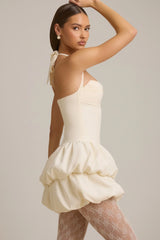 Halterneck Layered Bubble Hem Corset Mini Dress In Ivory