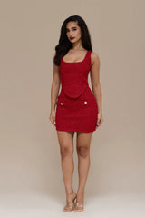 NOEL TWEED MINI SKIRT | RED