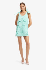 Harper Bow Appliqué Mini Dress - Pale Turquoise