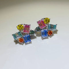 925 Sterling Silver Moissanite Multi-Color Earrings