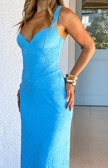 Adhara Blue Lace Formal Maxi Dress