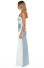 Wren Blue Satin Strapless Maxi Dress