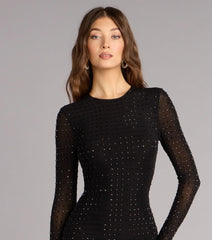 Sleek Impact Rhinestone Sheer Mesh Mini Dress