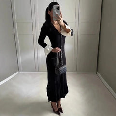 Delfina | Women's Button Detail Ruffle Elegant Maxi Dress