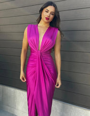Duttini | Draped Plunge Evening Dress For Women – Dresses Collection