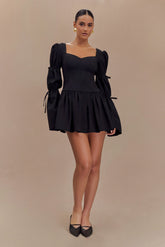 Raine Long Sleeve Cotton Mini Dress - Black
