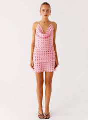 Cyna Cowl Mini Dress - Strawberry Dot