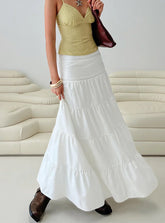 Snowy River Tiered Maxi Skirt White