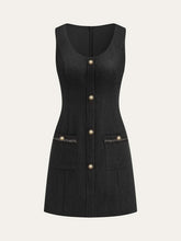 Tweed Sleeveless Button Mini Dress