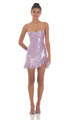 Sequin Ruffled Slit Dress In Lavender