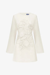 Suzanne Appliqué Bell Sleeve Mini Dress - Snow
