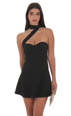 Scarf Wrap Fit And Flare Dress In Black