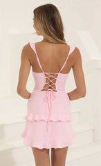 Ruffle Corset Dress In Pink