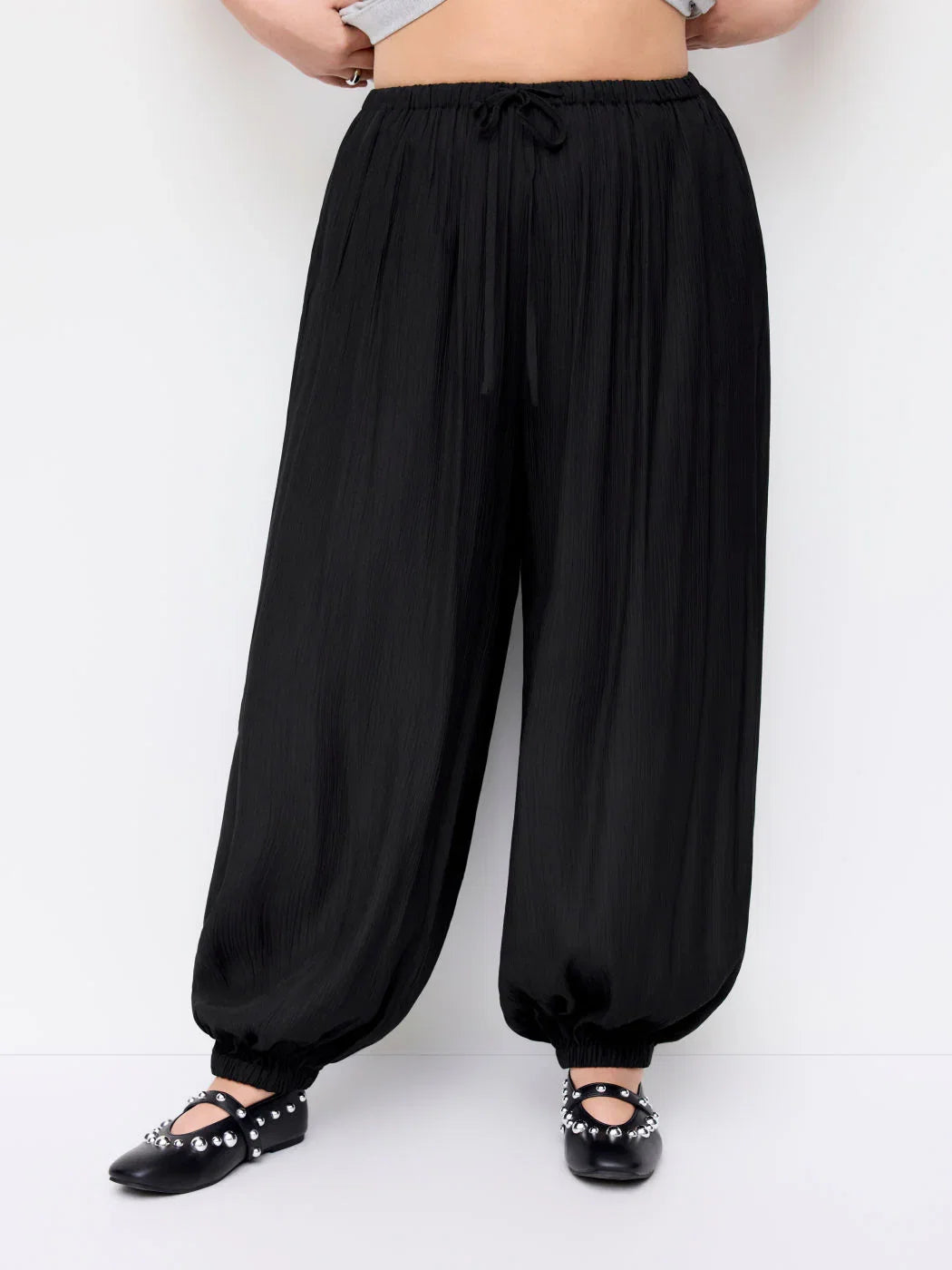 Mid Rise Ruched Drawstring Bloomer Trousers Curve & Plus