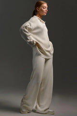 Duttini | Polo Collar Knit Pullover And Wide-Leg Pants Set