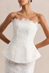 Delvine | White Lace Bandeau Corset Maxi Dress