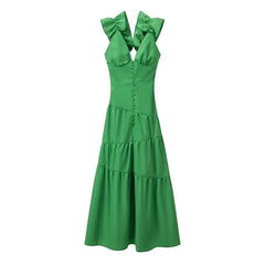 Fiammeta | Women's V-Neck Ruffle Elegant Maxi Dress