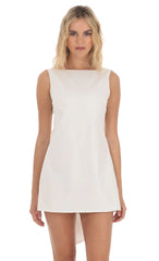 High Neck Back Bow Dress In White