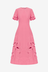 Caroline Appliqué Short Sleeve Midi Dress - Fuchsia