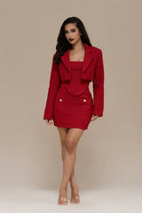 NOEL TWEED CROP BLAZER | RED