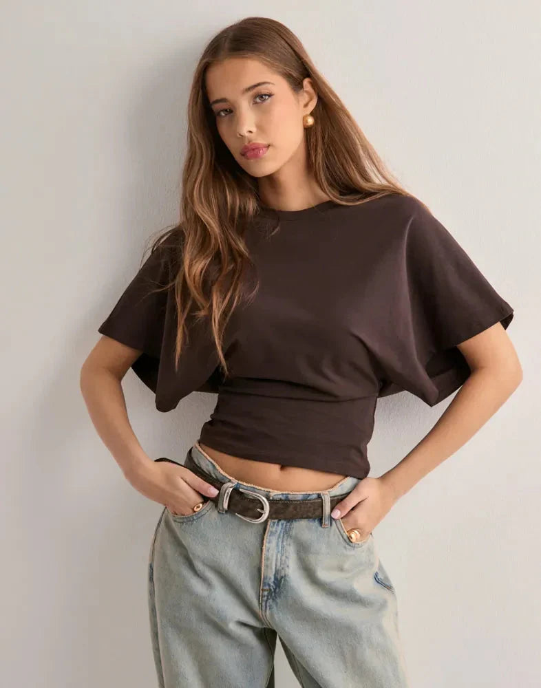 Duttini | Cinched Waist Cropped T-Shirt