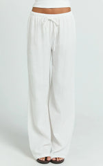 Leonie Pants - Mid Waisted Cheesecloth Relaxed Pants in White