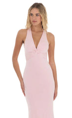 Twist V-Neck Maxi Dress In Pink